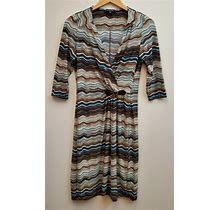 Chadwicks Brown/Blue/Ivory A-Line Knee Length 3/4 Sleeve Dress W/ Side