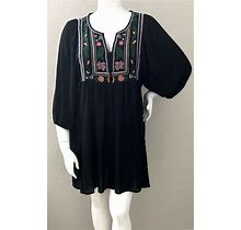 Umgee Usa Embroidered Floral Button Front Babydoll Dress Black Plus Xl