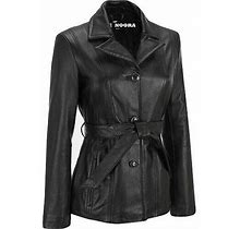 Noora Women's Black Trench Coat With Button & Belted