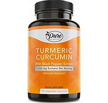 Pure By Nature Turmeric Curcumin With Black Pepper Extract 10 Mg Capsules, 1200 Mg Per Serving, Organic, High Absorption Antioxidant Support (180 Count)