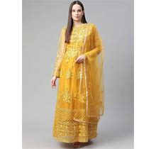 Yellow Embroidered Unstitched Dress Material