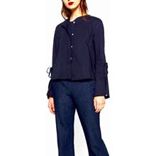 Zara Tops | Zara Womens Poplin Navy Blue Cotton Button Down Top | Color: Blue | Size: M