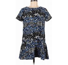 Casual Dress - Dropwaist Crew Neck Short Sleeves: Blue Print Dresses - Women's Size 42