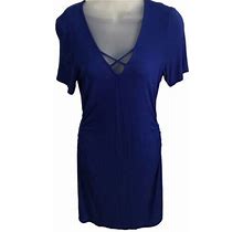 Venus Blue Ruched Bodycon Dress Size Medium