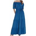 Summer Savings Clearance 2024! Tagold Womens Summer Dresses,Women's Fashion Bohemian Off Shoulder Loose Short Sleeve A-Line Solid Maxi Long Dress