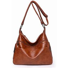 Women's Large Capacity Shoulder Bag Soft Leather Messenger Bag Handbag Fashion Tote Bag (Brown)