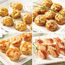 Seafood Lovers Appetizer Sampler - Lobster Crostini, Mini Crab Cakes, Lobster Mac And Cheese Bites, Bacon-Wrapped Scallops - Gourmet Appetizers