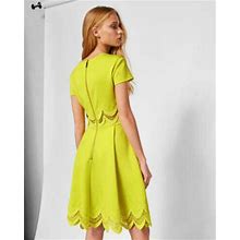 $335 Ted Baker Womens Yellow Rehanna Embroidered Mini Skater Dress