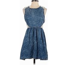 Nectar Clothing Casual Dress - Mini Crew Neck Sleeveless: Blue Print Dresses - Women's Size Small