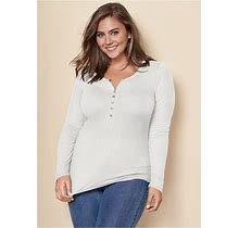 Women's Ribbed Henley Top - Off White, Size 2X By Venus