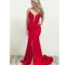 2024 Prom Dress Red Long Spaghetti Straps A-Line Stretch Crepe