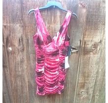 City Studio Dresses | City Studio Dress Womens Size M Pink Floral Print Midi Ruched Zip Closure | Color: Black/Red | Size: M