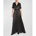 Staud Millie Belted Short-Sleeve Maxi Dress, Black, Women's, 2, Casual & Work Dresses Maxi Dresses