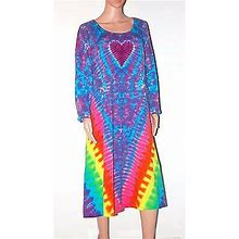 Tie Dye Women's Rainbow V Heart Long Sleeve Dress Sm Med Lg Xl 2X 3X