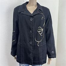 Alain Weiz Black Embellished Linen Lapel Boxy Jacket Blazer 14