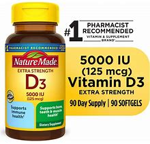 Nature Made Extra Strength Vitamin D3 5000 IU (125 Mcg) Softgels - 90 Ct