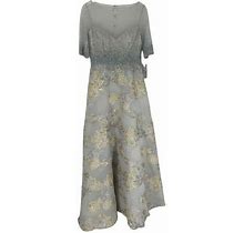 $960 Rickie Freeman For Teri Jon Women's Gray Beaded Illusion Gown Dress Size 10