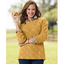 Blair Women's Cotton Wavy Cable Sweater - Yellow - S - Misses