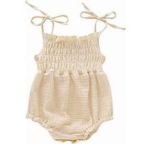 ITFABS Baby Girl Cotton Romper Bodysuit Clothes Ruffles Backless Solid Romper Jumpsuit One-Piece Sunsuit Summer Outfit (Beige, 12-18 Months)