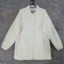 Blair Nylon Jacket Women Medium Windbreaker Ivory Lined Snaps Pocket Long Sleeve