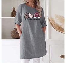 Yeahitch Petite Dresses V-Neck Dress Clearance For Women Under 2$ Long Sleeve Graphic Printed Dress Women's Day Gray