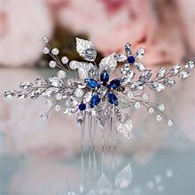 Olbye Wedding Hair Comb Blue Rhinestone Bridal Hair Accessories For