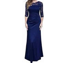 Women Retro Lace 2/3 Sleeve Slim Maxi Dress Size Large