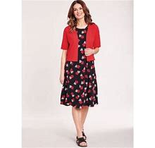 Women's Plus Short-Sleeve 2-Piece Novelty Jacket Dress, Hibiscus Red 3XL