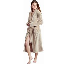 Towelsoft PLH-RB-BEI-SM Women Plush Shawl Collar Robe, Fleece Bathrobe