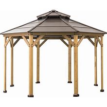 Sunjoy 13-Ft X 13-Ft Brown Wood Octagon Gazebo With Steel Roof | A102007900