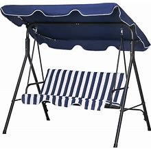 Outsunny 3-Seat Outdoor Porch Swing, With Adjustable Tilt Canopy And Removable Cushion, Anti-Slip Pads, Steel Frame For Garden, Dark Blue | Aosom.Com