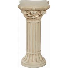 Corinthian Column Pedestal - Ivory Wash - Roman Style - Indoor/Outdoor Display - Small Size - 24 H, Top Is 12 Inches Square, Weighs 11 Lbs