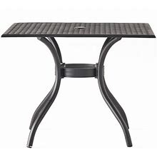 Noble House Outdoor Dining Table Cast Aluminum With Umbrella Hole Black Sand