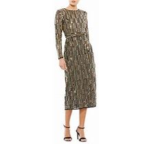 Mac Duggal Women's Long-Sleeve Embellished Midi-Dress - Black Gold - Size 6
