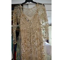 Bldn Anthropologie Size 8 Full Length Gold Sequin Dress