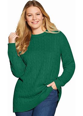 Plus Size Women's Cable Knit V-Neck Pullover Sweater By Woman Within In Emerald (Size 22/24)