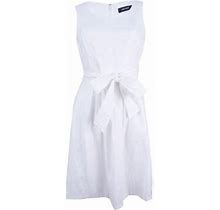 Nine West Women's Linear Burnout Fit And Flare Dress (10, Petal White)