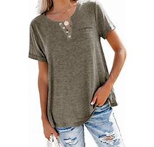 Short Sleeve Henley Tops Shirts For Women Summer T-Shirt Casual V Neck Tunic Blouse Tee Yellow XL