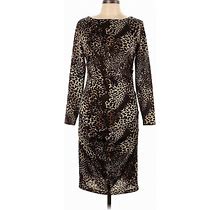 Philosophy Republic Clothing Casual Dress - Sheath Crew Neck 3/4 Sleeves: Brown Leopard Print Dresses - Women's Size Large