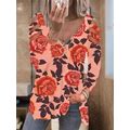 Women's Casual Floral V Neck Zip Long Sleeve Blouse Vacation Boho Clothing Pink/M