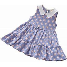 Loopsun Toddler Girl Dress Lapel Sleeveless Flower Printing Fashion Cute Ruffle Mini Dress Purple