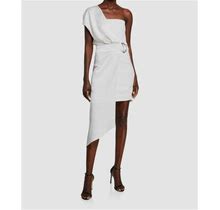 $1595 CUSHNIE Women's White Sleeveless One Shoulder Asymmetric Belt Dress Sz 8