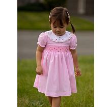 Pink Hand Smocked Girls Liberty Dress | Portrait Dress | Beach Wedding Dress | Twirl Dress | Spring Dress | Ruffle Dress | Summer Dress