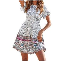 Jikolililili Women Casual Loose Bohemian Floral Dress With Pockets Short Sleeve Long Maxi Summer Beach Swing Dress