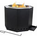 Sunnydaze Outdoor Wood-Burning Stainless Steel Smokeless Fire Pit For The Backyard - Black - 21.5"
