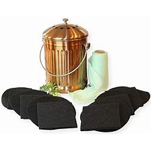 Gardenatomy Kitchen Compost Pail Bin For Countertop - Large Decorative Copper 1.3 Gallon Food Scrap Bucket For Indoor - Includes 1 Year Supply Filters And Bags