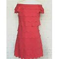 Coral Red Off Shoulder Scallop Tiered Shift Dress White House Black