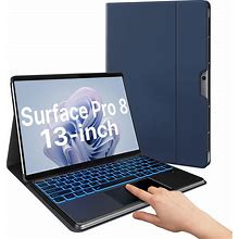 Typecase Keyboard For Surface Pro 8-2022 (13-Inch), Smart Touchpad, Thin, 7 Colors Backlit Wireless Keyboard, Slim Leather Folio For Microsoft Pro 8