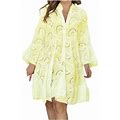 Ovbmpzd Women's V-Neck Solid Embroidery Flare Long Sleeve Mini Dress Cotton Fit Button Up Lace Mesh Loose Swing Midi Dress Yellow 4XL