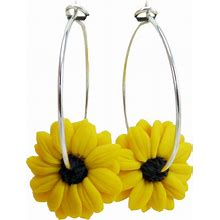 Black Eyed Susan Hoop Earrings | Black Eyed Susan Jewelry | Yellow Coneflower Hoops | Yellow Daisy Black Center Flower Hoops